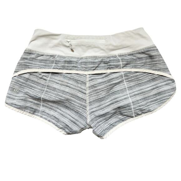 Lululemon Athletic Running Jogging Stripe Grey Off White Shorts Sz 4 Gym Fitness - Picture 2 of 7